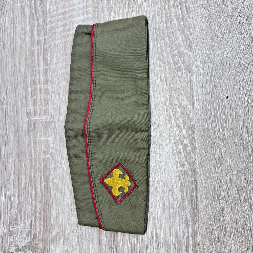 Vintage Boy Scouts BSA Olive Green Garrison Cap Red Piping Medium 6 3/4-6 7/8